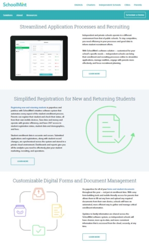 schoolmint solutions page for independent schools
